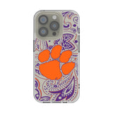 Clemson University Tigers Paisley Clear Phone Case for Apple iPhone