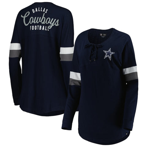 Dallas Cowboys New Era Women's Varsity Lace-Up Long Sleeve T-Shirt - Navy