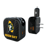 Green Bay Packers Historic Collection Text Backdrop 2 in 1 USB A/C Charger