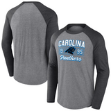 Men's Fanatics Heather Gray/Heather Charcoal Carolina Panthers Weekend Casual Raglan Tri-Blend Long Sleeve T-Shirt