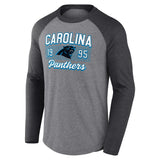 Men's Fanatics Heather Gray/Heather Charcoal Carolina Panthers Weekend Casual Raglan Tri-Blend Long Sleeve T-Shirt