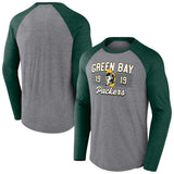 Men's Green Bay Packers Fanatics Heather Gray/Heather Green Weekend Casual Raglan Tri-Blend Long Sleeve T-Shirt