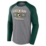 Men's Green Bay Packers Fanatics Heather Gray/Heather Green Weekend Casual Raglan Tri-Blend Long Sleeve T-Shirt