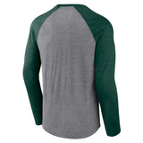 Men's Green Bay Packers Fanatics Heather Gray/Heather Green Weekend Casual Raglan Tri-Blend Long Sleeve T-Shirt