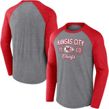 Kansas City Chiefs Fanatics Weekend Casual Raglan Long Sleeve T-Shirt - Heathered Gray/Heathered Red