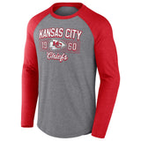 Kansas City Chiefs Fanatics Weekend Casual Raglan Long Sleeve T-Shirt - Heathered Gray/Heathered Red