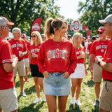 Ohio State Curve White Crewneck Red Sweatshirt