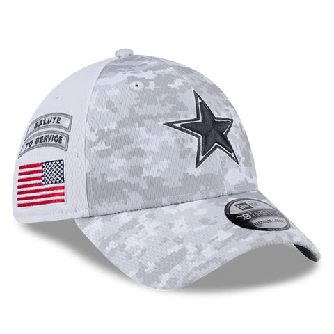 Dallas Cowboys New Era White 2024 Salute To Service Digital Camo 39THIRTY Flex Hat