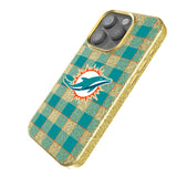 Miami Dolphins Plaid Bling Phone Case for Apple iPhone