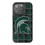 Michigan State University Spartans Plaid Black Bling Phone Case for Apple iPhone