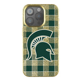 Michigan State University Spartans Plaid Bling Phone Case for Apple iPhone