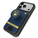 Milwaukee Brewers Personalized Endzone Solid PopSockets MagSafe-Compatible PopWallet+