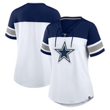 Women's Dallas Cowboys Fanatics White/Navy Athena Rhinestone Lace-Up V-Neck T-Shirt