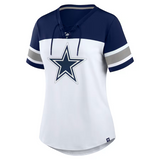 Women's Dallas Cowboys Fanatics White/Navy Athena Rhinestone Lace-Up V-Neck T-Shirt