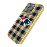 New England Patriots Plaid Bling Phone Case for Apple iPhone