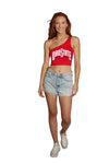 Ohio State OSU Buckeyes Red Shoulder Top