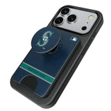 Seattle Mariners Personalized Endzone Solid PopSockets MagSafe-Compatible PopWallet+