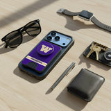 University of Washington Huskies Personalized Endzone Solid PopSockets MagSafe-Compatible PopWallet+