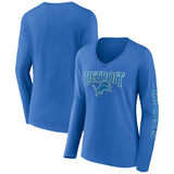 Women's Fanatics Blue Detroit Lions Wordmark Long Sleeve V-Neck T-Shirt
