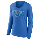 Women's Fanatics Blue Detroit Lions Wordmark Long Sleeve V-Neck T-Shirt