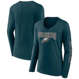 Philadelphia Eagles Fanatics Women's Wordmark Long Sleeve V-Neck T-Shirt