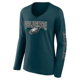 Philadelphia Eagles Fanatics Women's Wordmark Long Sleeve V-Neck T-Shirt