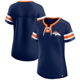 Women's Denver Broncos Fanatics Navy Bling Athena Jersey Style Lace-up T-Shirt