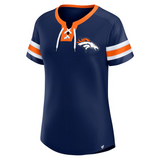 Women's Denver Broncos Fanatics Navy Bling Athena Jersey Style Lace-up T-Shirt