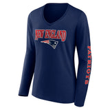 Women's Fanatics Navy New England Patriots Wordmark Long Sleeve V-Neck T-Shirt