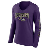 Women's Fanatics Purple Baltimore Ravens Wordmark Long Sleeve V-Neck T-Shirt