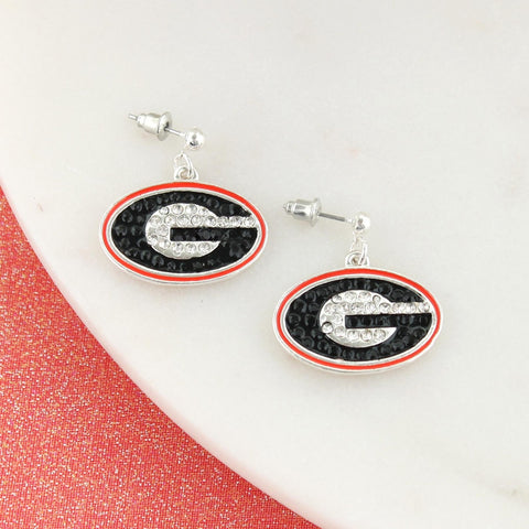 Georgia Bulldogs Rhinestone Logo Dangle Earrings